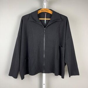 Blanque Black Cardigan Topper‎ Jacket Size 2 Womens Large Crop Relaxed Lagenlook